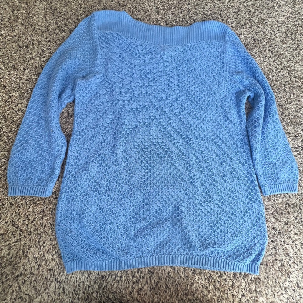 Croft‎ & Barrow Blue Textured Knit Boat Neck 3/4 Sleeve Tunic Sweater Women's L